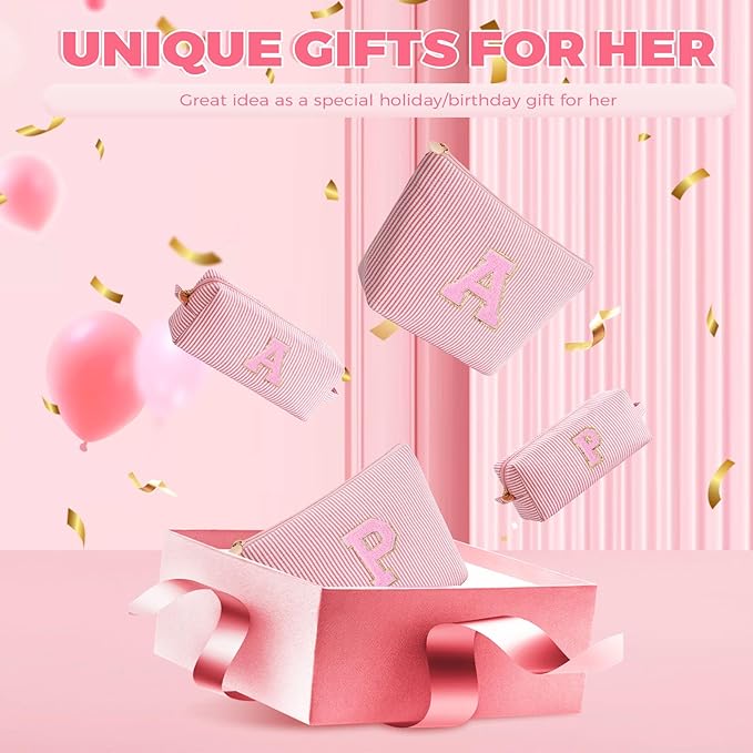 Monogrammed Gifts for Women - Cosmetic Bag for Teen,Initial Cute Makeup Bag Set for Women,Trendy Pouch for Niece Sister Friend Female Her,Birthday Gifts for Daughter - Peach,K