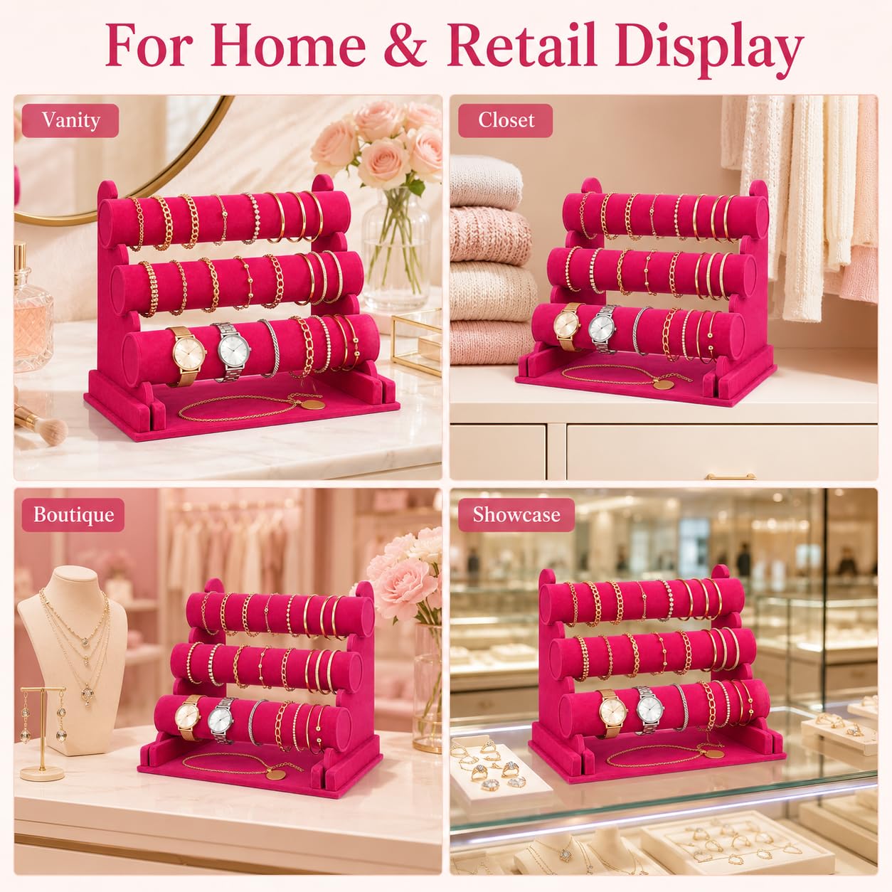 ChezMax Triple Tier Jewery Display Removable Bracelet Holder Jewelry Stand Necklace Stand Jewelry Towers and Watch Holder for Home Organization