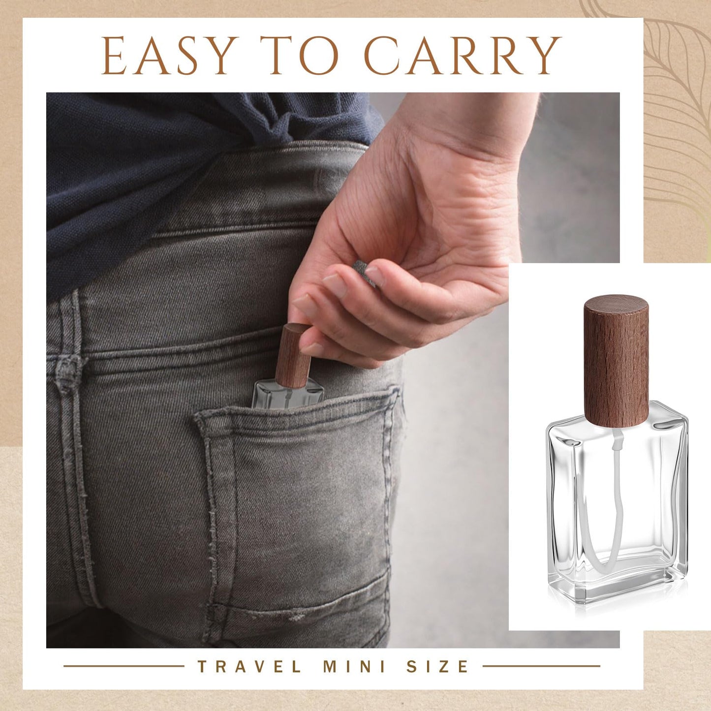 Domensi 30 Pcs 10/15/30/50 ml Glass Square Perfume Bottles Mini Glass Empty Spray Atomizer Bottles Bulk Refillable Perfume Dispenser Container with Pump Tool for Travel (15 ml,Dark Woddy Color)