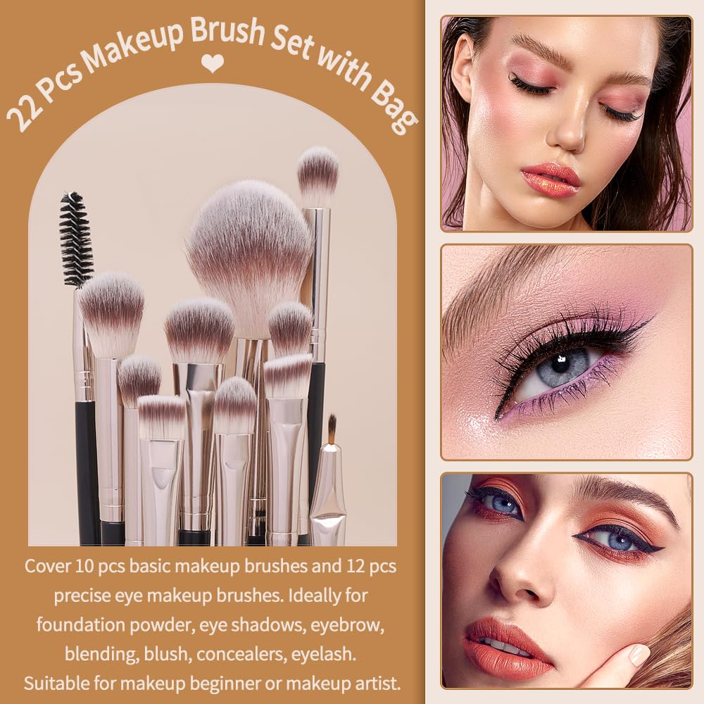 MAGEFY Makeup Brushes, 22 Pcs Professional Premium Synthetic Makeup Brush Set with Case, Foundation Eyeshadow Brush Travel Make up Brushes Set (Blackgold)