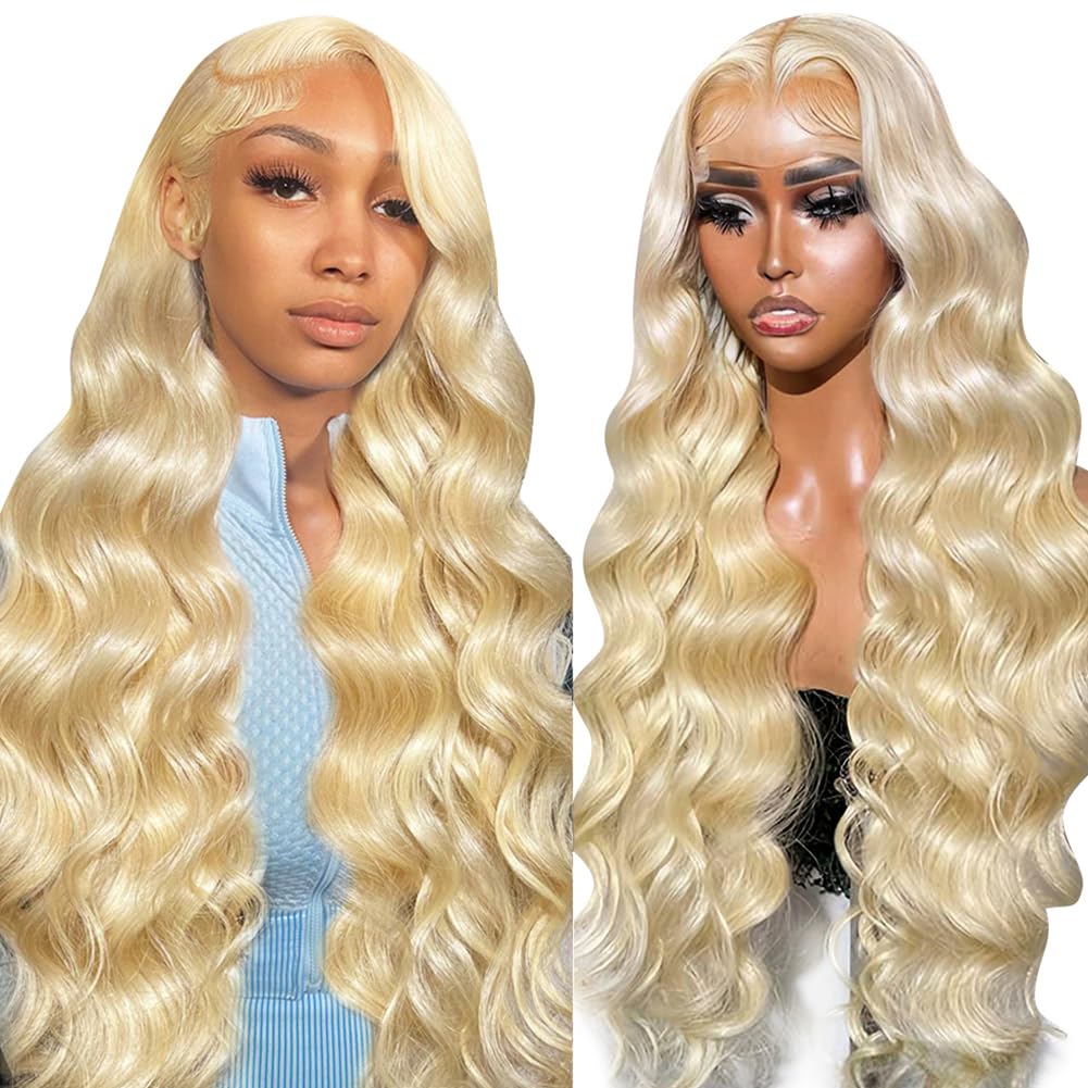 CUTE BEIN 30 Inch 613 Blonde Lace Front Wig Human Hair,13X6 HD Transparent Body Wave Lace Front Wigs Human Hair, 200 Density Blonde Glueless Wigs 613 Lace Frontal Wig Pre Plucked