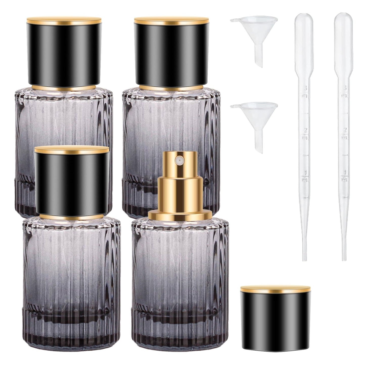 HXRYAGi Travel Vintage Perfume Bottle Empty, 4pcs 30ML High-quanlity Portable Perfume Atomizer with Funnel and Dropper, Fine Mist Leak-Proof Spray Atomizer Ideal for Perfume, Toner and Skin Care