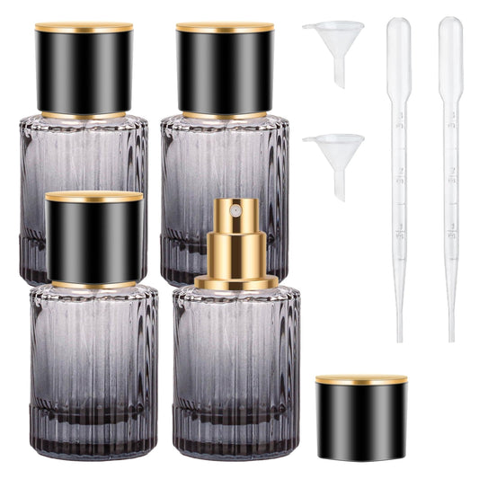 HXRYAGi Travel Vintage Perfume Bottle Empty, 4pcs 30ML High-quanlity Portable Perfume Atomizer with Funnel and Dropper, Fine Mist Leak-Proof Spray Atomizer Ideal for Perfume, Toner and Skin Care