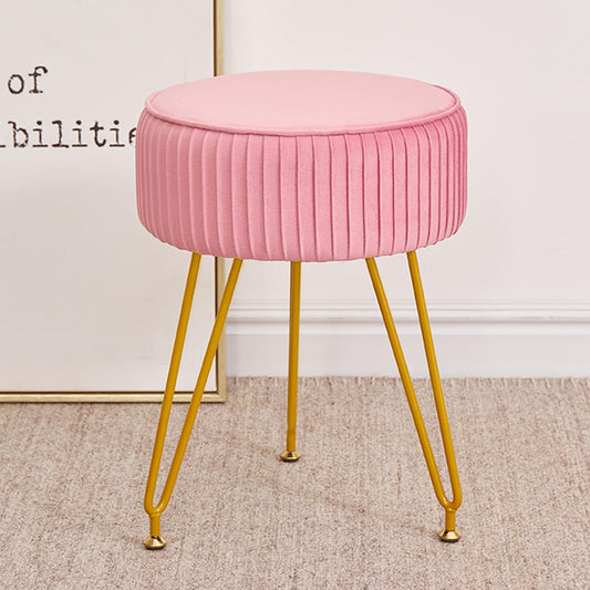 Leesingdo Velvet Vanity Stool, Modern Ottoman Foot Rest Stool with Adjustable Golden Legs, Makeup Chair for Vanity, Multifunctional Small Vanity Chair for Bedroom, Pink