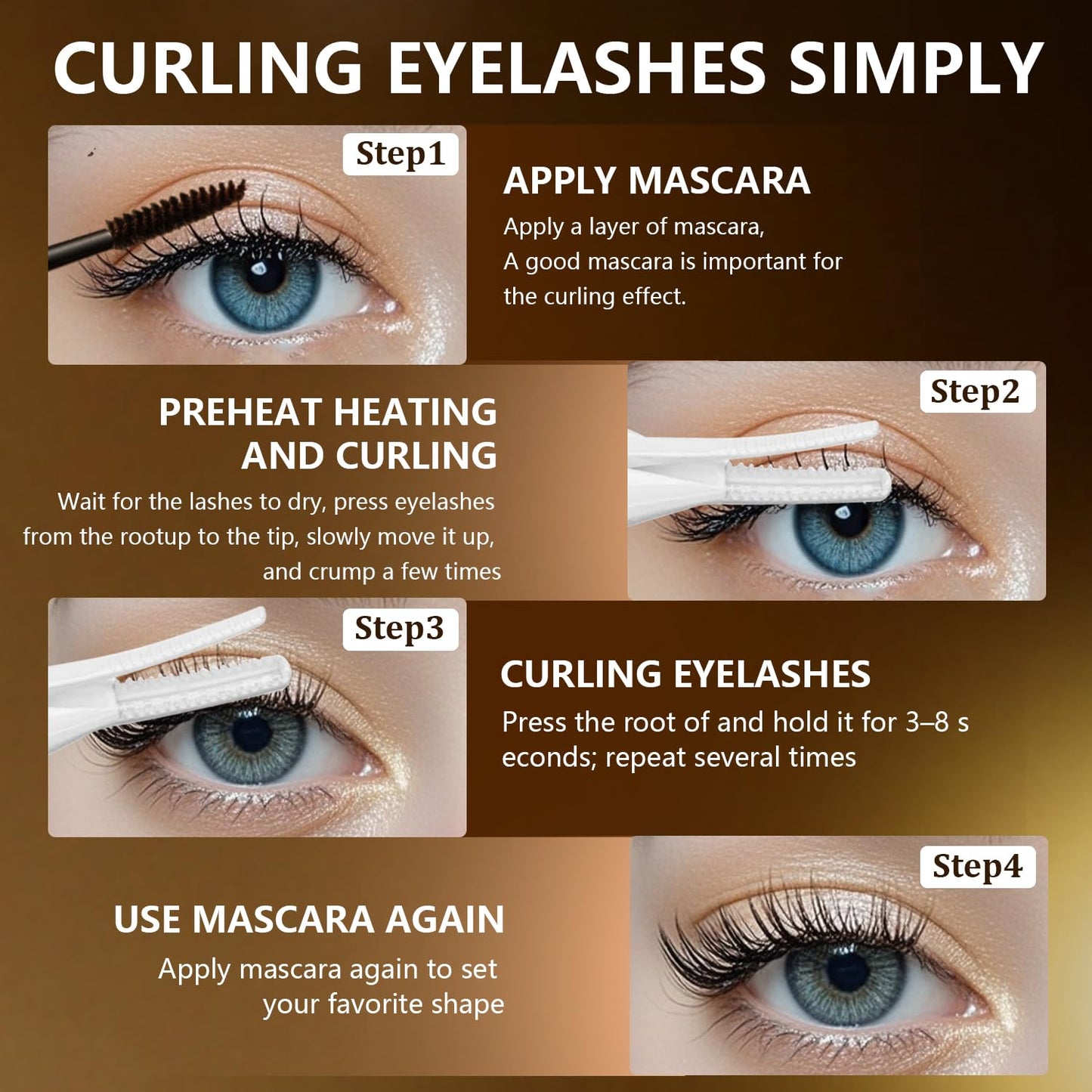 Heated Eyelash Curler - 2-in-1 Clip-Type Design, 3 Temperature Modes, USB Rechargeable Electric Eyelash Curler, Natural Curling 24H Long-Lasting Curl, Gift for Women & Girls, Beige