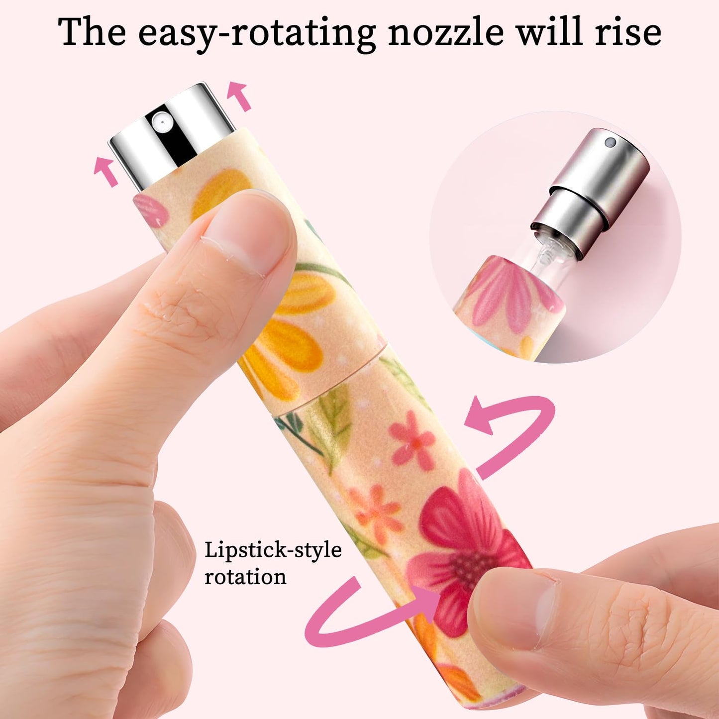 AMBOJ 10ML Atomizer Refillable Perfume Spray Bottle for Travel, Cute Empty Perfume Dispenser, Portable Sprayer Travel Essentials for Men and Women, colorful yellow daisy