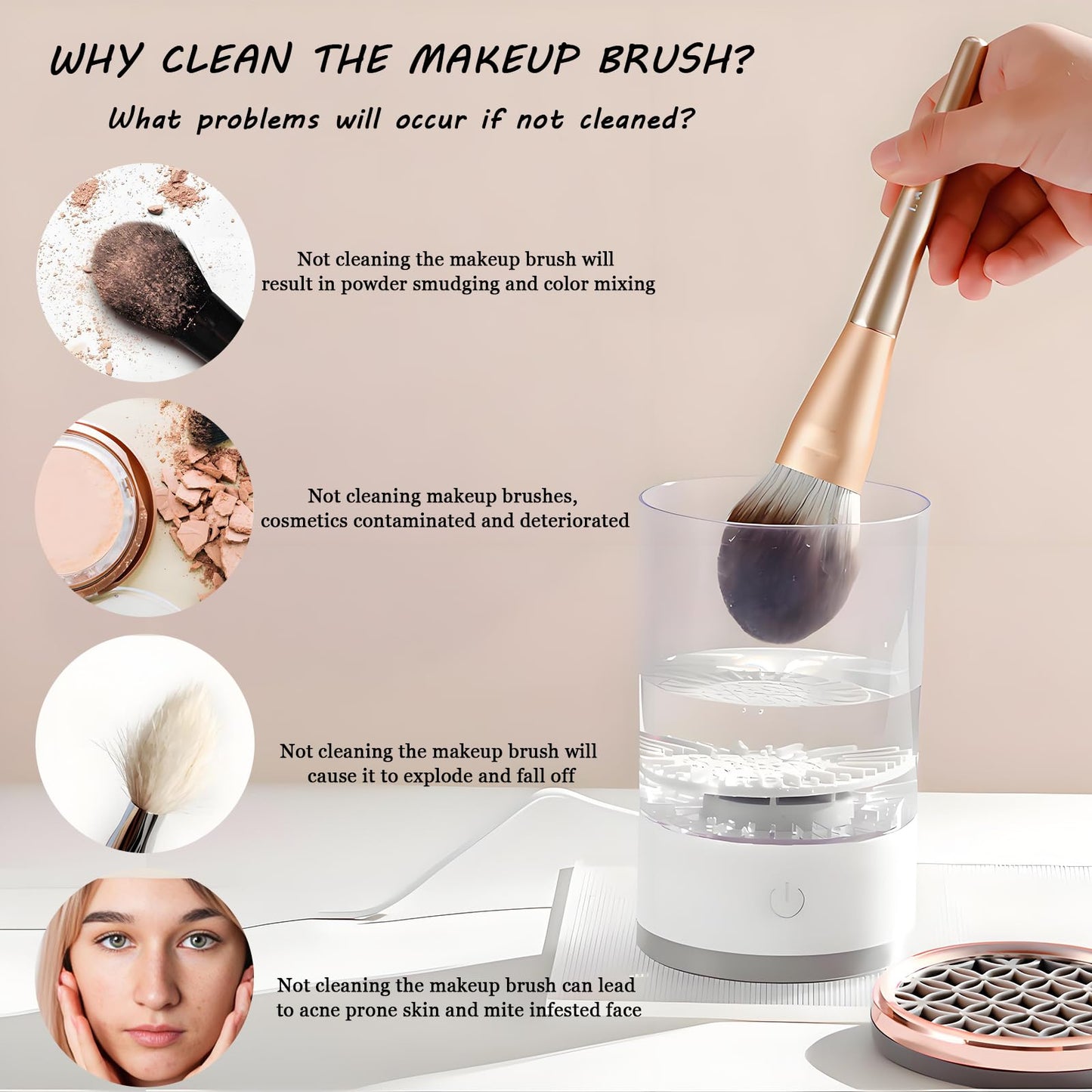 Electric Makeup Brush Cleaner Machine,Rechargeable Electric Cleaning,Automatic Quick and Efficient,for Deep Cleaning Of All Types Of Brushes,Suitable for Makeup Enthusiasts(Transparent)