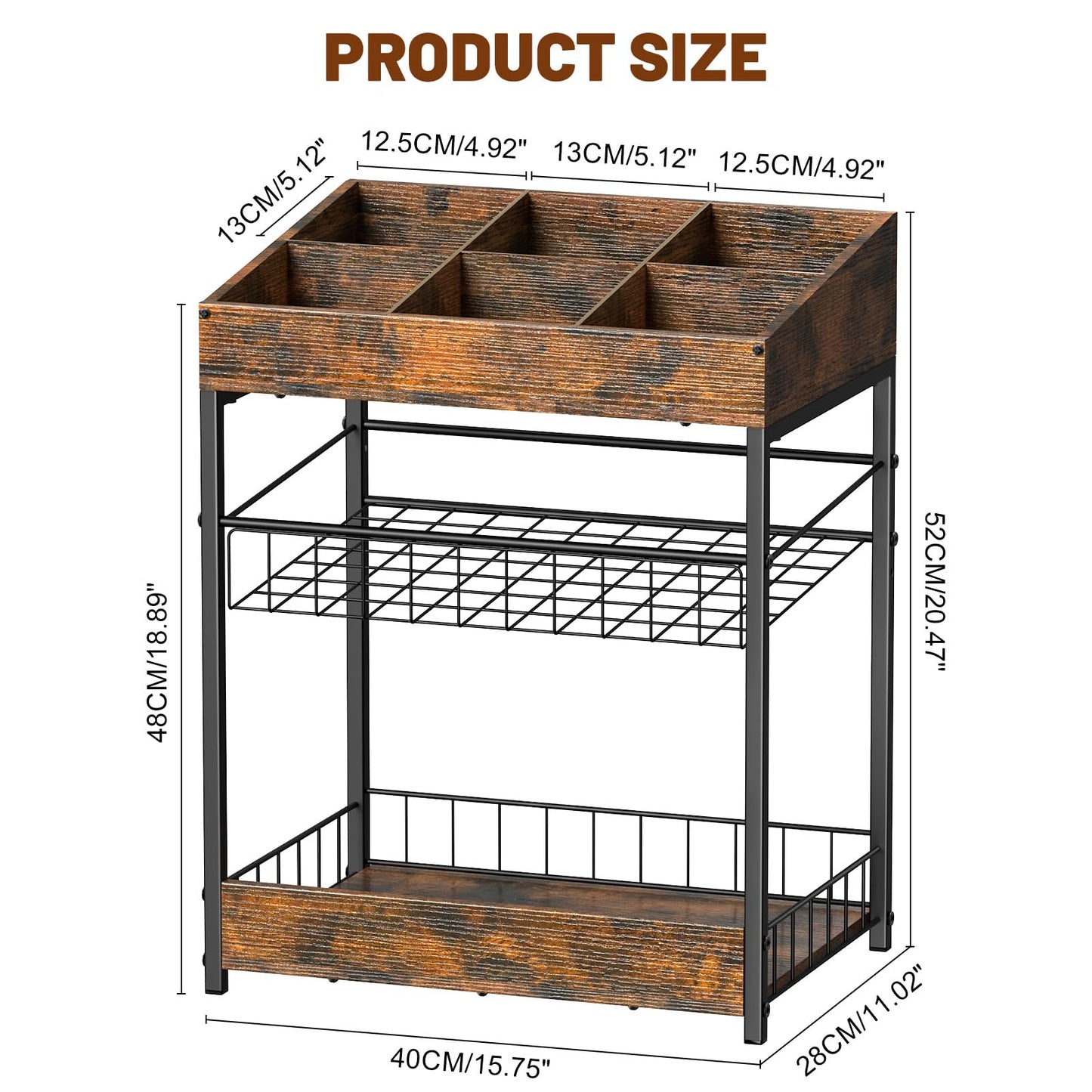 Kssiaz Candy Display Rack, 3 Tier Snack Rack Display for Countertop, Snack Organizer for Pantry, 6 Adjustable Compartment, Retail Display Shelf for Kitchen, Counter, Office, Brown
