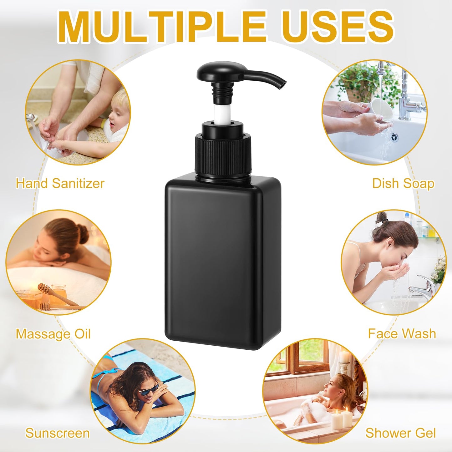 Domensi 50 Pcs 100ml /3.4 oz Pump Bottle Mini Travel Bottles Small Dispenser Containers Plastic Pump Lotion Dispenser Empty Square Travel Size Containers Toiletries (Whole Black)