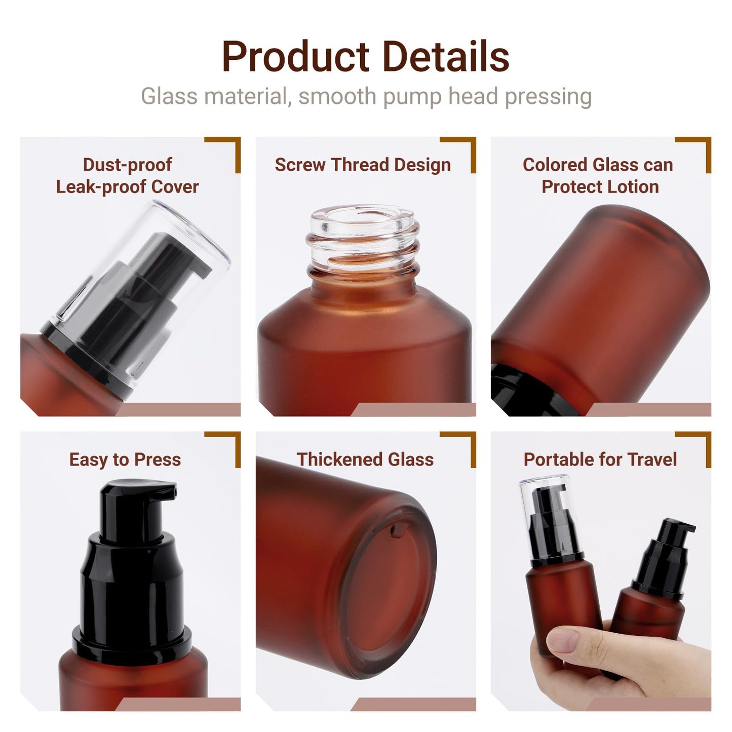 Segbeauty 1oz Frosted Glass Pump Bottle Dispenser Refillable, Pack of 3 Red Empty Small Lotion Bottle Travel Size Makeup Pump Dispensers, 30ml Leak Proof Glass Travel Bottles for Toiletries