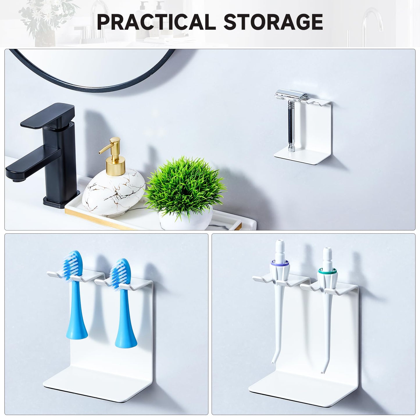 Electric Toothbrush Head Holder, Oukimly Toothbrush Holder Wall Mounted or Desktop, Metal Tooth Brush Holder, Shower Brush Head Holder, Electric Toothbrush Holder for Bathroom (White, Small)