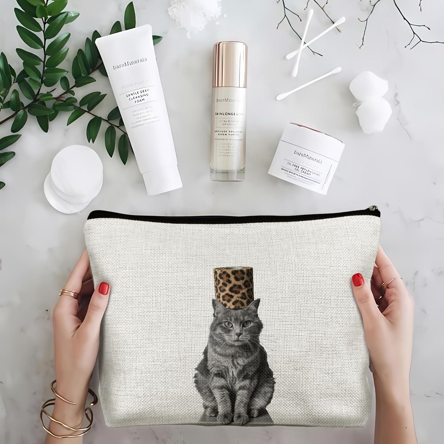 TopXmai Funny Cat Leopard Print Makeup Bags, Cat Lover Gifts Cosmetic Bag for Women, Animal Lover Gifts, Trendy Quirky Cheetah Print Animal Makeup Pouch,B088