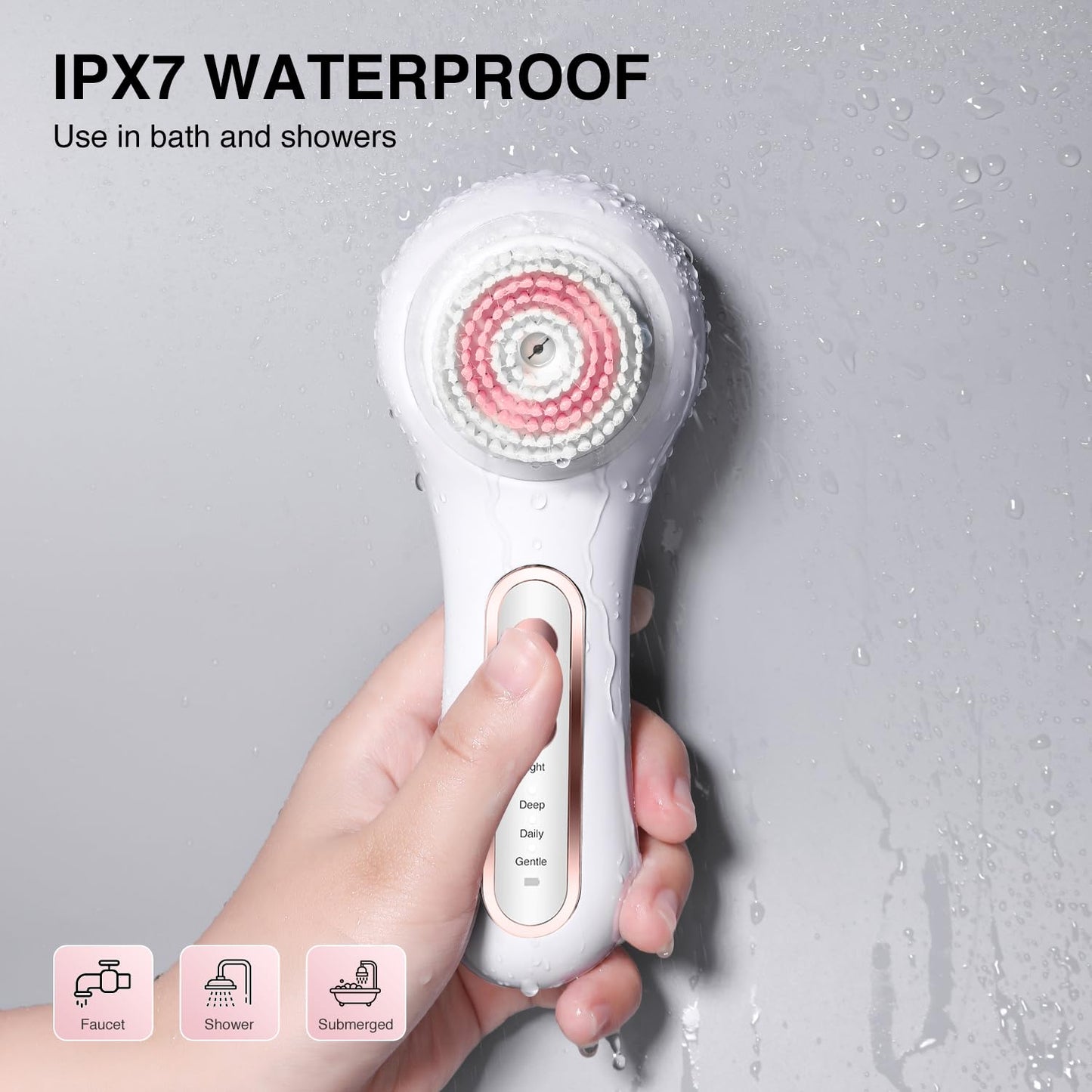 UMICKOO Electric Facial Cleansing Brush, 2-Way Rotating Face Scrubber for Daily & Deep Cleaning, 3 Modes, 5 Brush Heads, Rechargeable, IPX7 Waterproof for All Skin Types