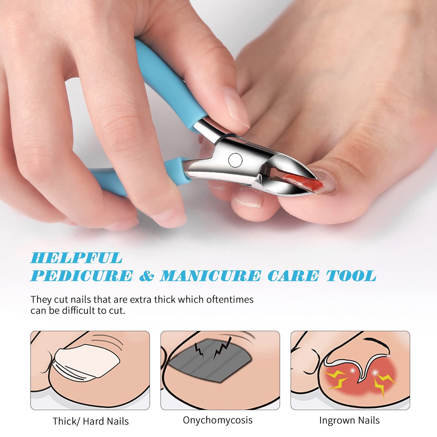 FVION Toenail Clippers, Professional Thick & Ingrown Toe Nail Clippers for Men & Seniors, Velvet-Soft Handle Toenail Cutter/Colorful Nail Clippers, High Grade Stainless Steel