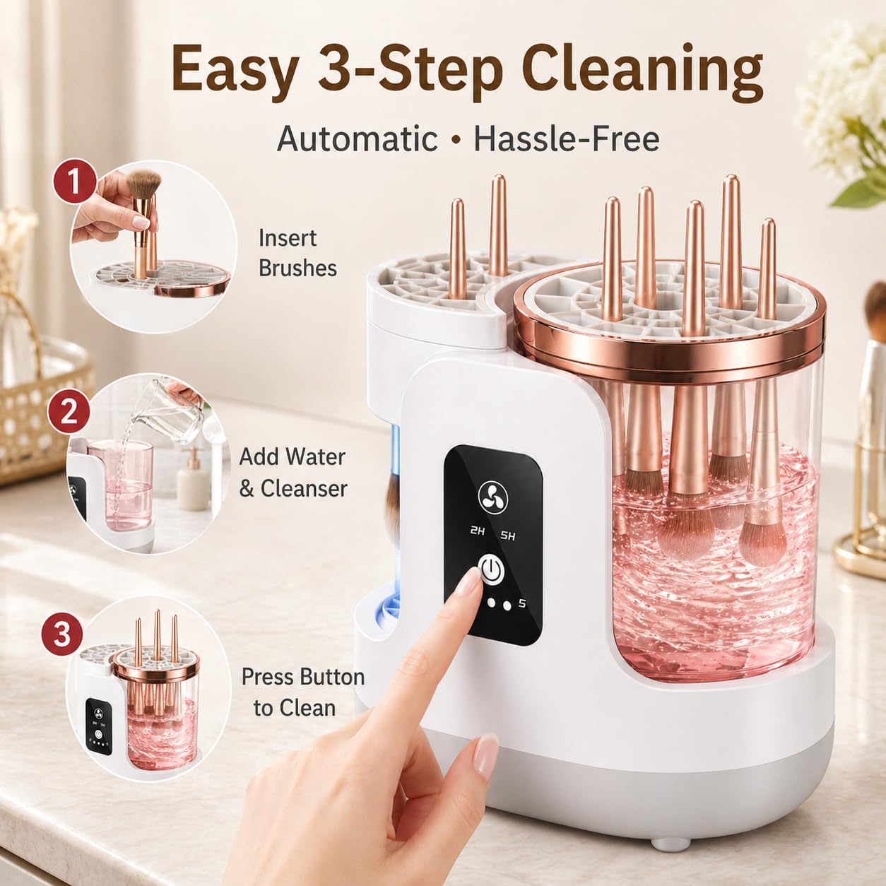 Electric Makeup Brush Cleaner Machine with Automatic Cleaning and Drying Functions Portable Makeup Brush Cleaner for All Size of Makeup Brushes Gifts for Makeup Lovers