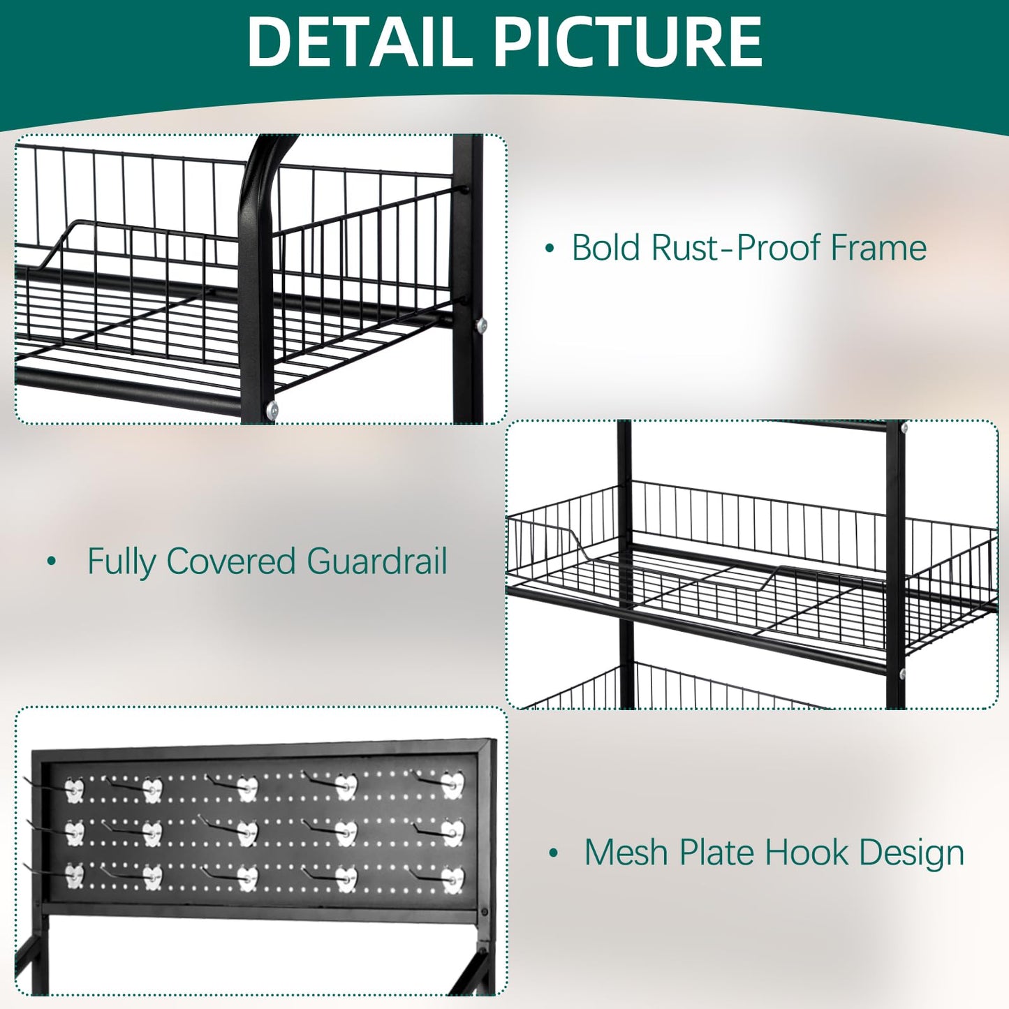 Chip Display Rack - 5 Tier Snack Rack Display Stand with 360° Swivel Wheels & 15 Hooks，Metal Candy Display Rack for Supermarkets/Convenience Stores/Fruit Stores/Home