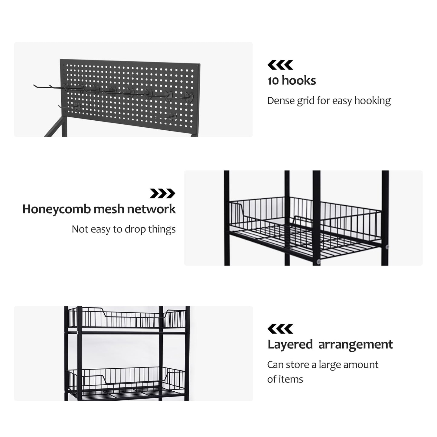 4-Tier Retail Snack Display Rack, Metal Snack & Candy Potato Chip Display Shelf Stand with Wheels & Hooks, Free-Standing Retail Display Shelves for Store, Supermarket, Convenience Store, Home Pantry & Kitchen Organizer, Black