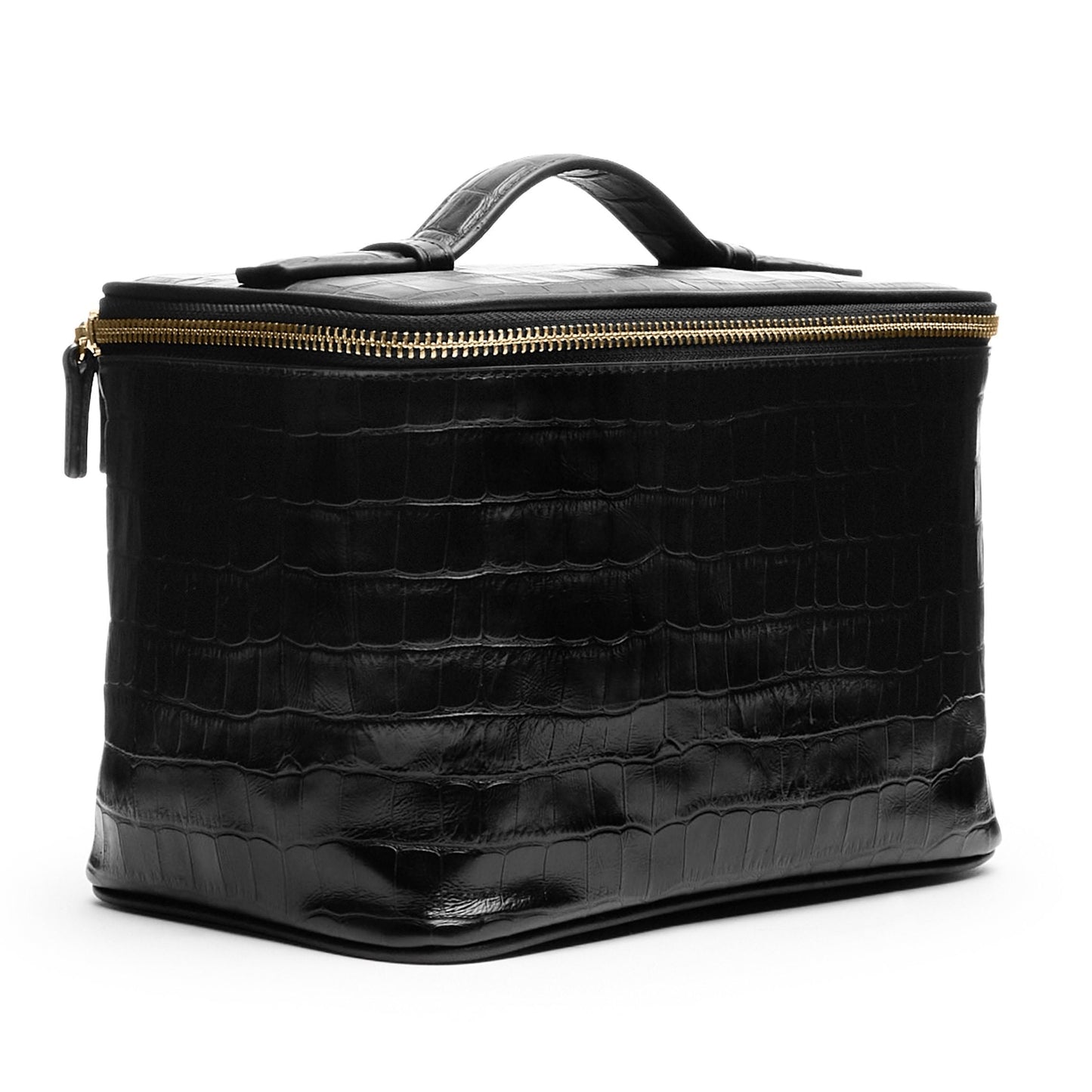 Leatherology Premium Black Croc Medium Train Case – Leather Travel Makeup & Toiletry Bag with Water-Resistant Lining, Mesh Pockets & Zip Closure for Organized Beauty Essentials