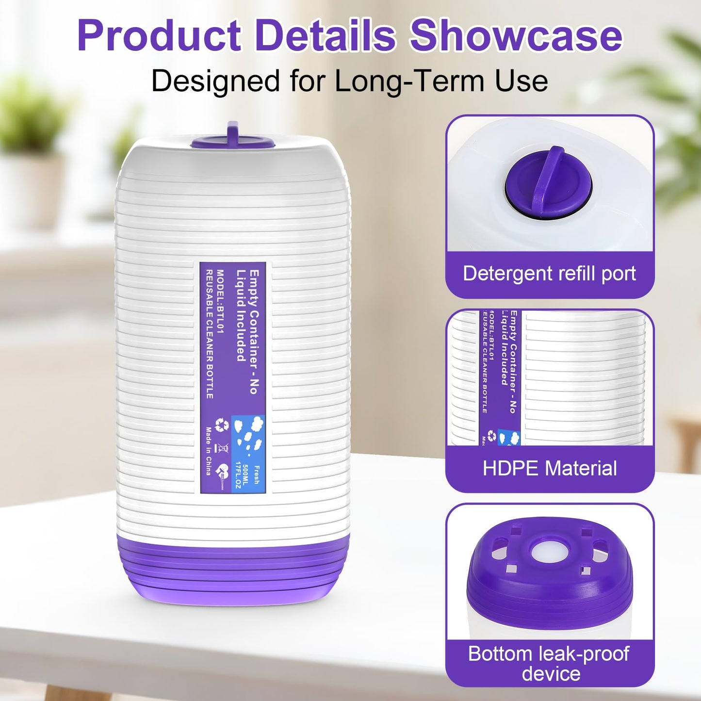 COOMYXIN Refillable Bottle for Swiffer® Power Mop™, 500ML / 17 FL.OZ Reusable Solution Container, with 6 Leak-Proof Seal & 1 Funnel,Simple Installation, Works with Any Cleaner