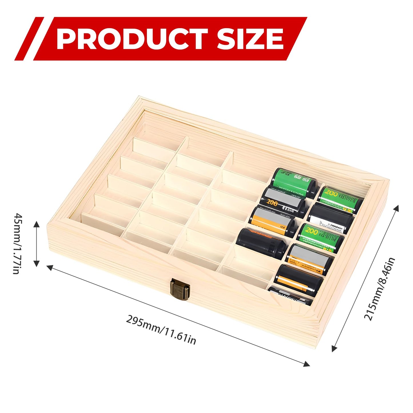pssped 135 Film Storage Case Compatible with Kodak 135mm Film – Solid Wood Box for 30 Rolls of 35mm Film, Wooden Display & Storage Container with Transparent Lid