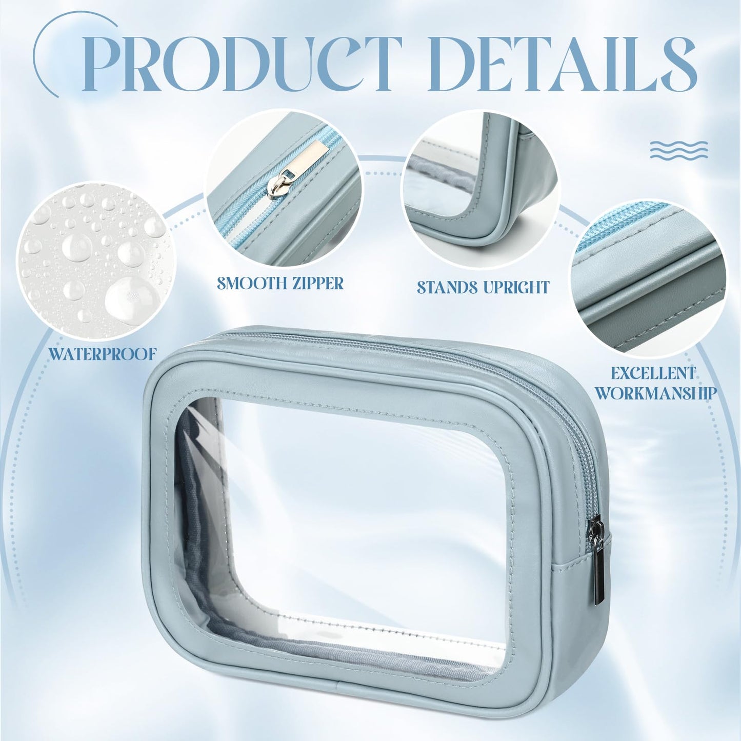Abbylike 10 Pcs Clear Makeup Bags Bulk Tsa Approved Clear Toiletry Bags with Zipper PU Leather Waterproof Travel Makeup Organizer for Women Wedding Bridal DIY Gifts Bachelorette Party (Blue)
