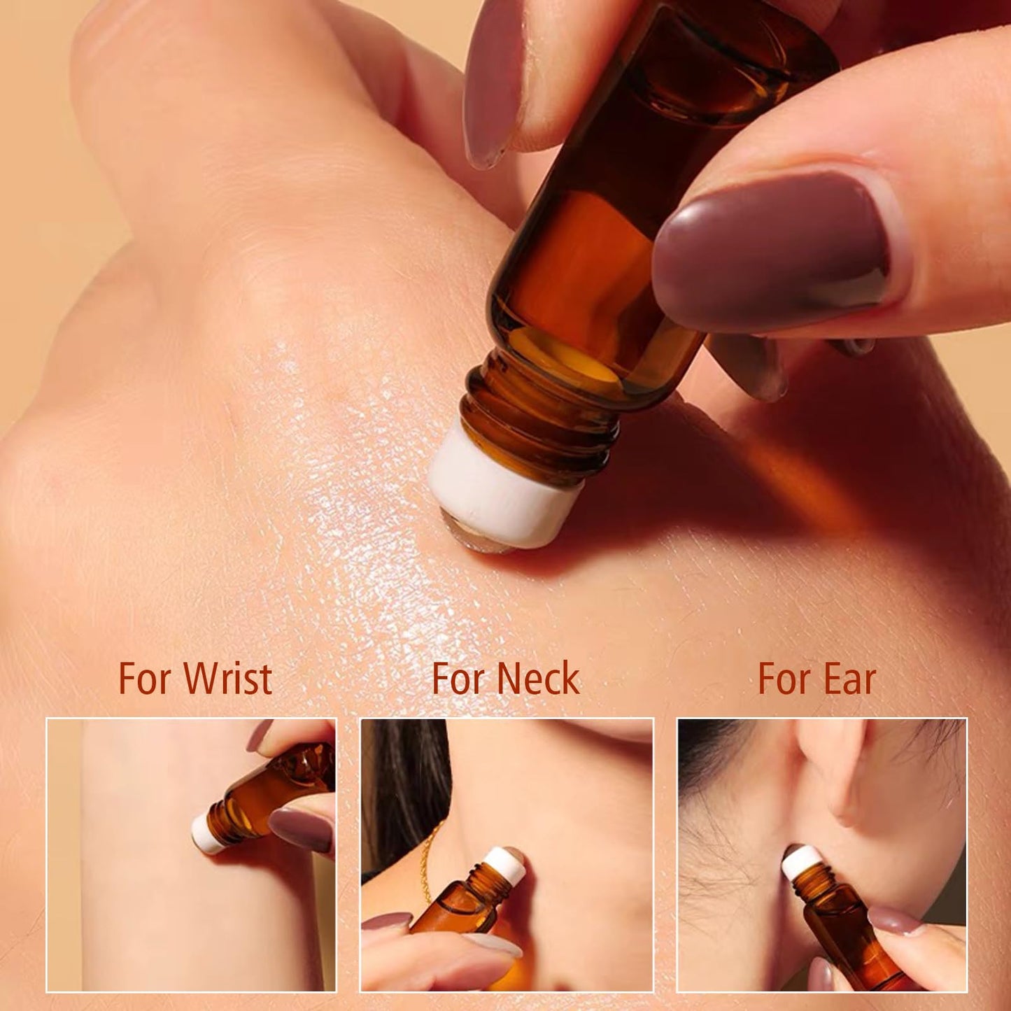 Matifaner 60 Pack 5ml Amber Glass Roll on Bottle For Essential Oils,Perfume Vial with Stainless Steel Roller Ball,Black Caps Mini Sample Vials Cosmetics Small Container (roll-5ml)