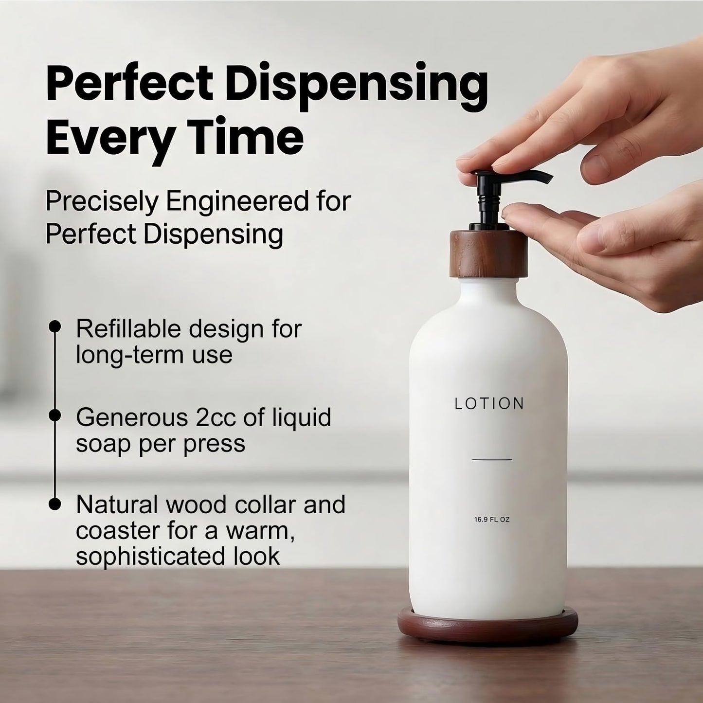 BONLONG Soap Dispenser Bathroom, Refillable Lotion Dispenser with Tray, Glass Lotion Bottle with Pump, Suitable for Bathroom Countertop Soap Dispensers, Modern Home Decor. (White)