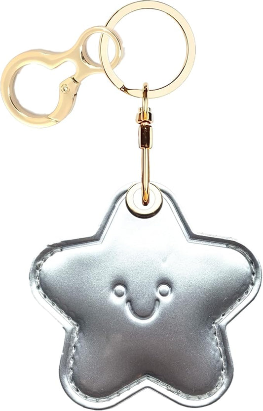 Shiny Leather Charm Keychain Holder Case Compatible with AirTag,Cute Protective Cover with Keyring,Anti-Scratch Finder GPS Tracker Case for Wallet Keys,Bag,Pets(Star A)