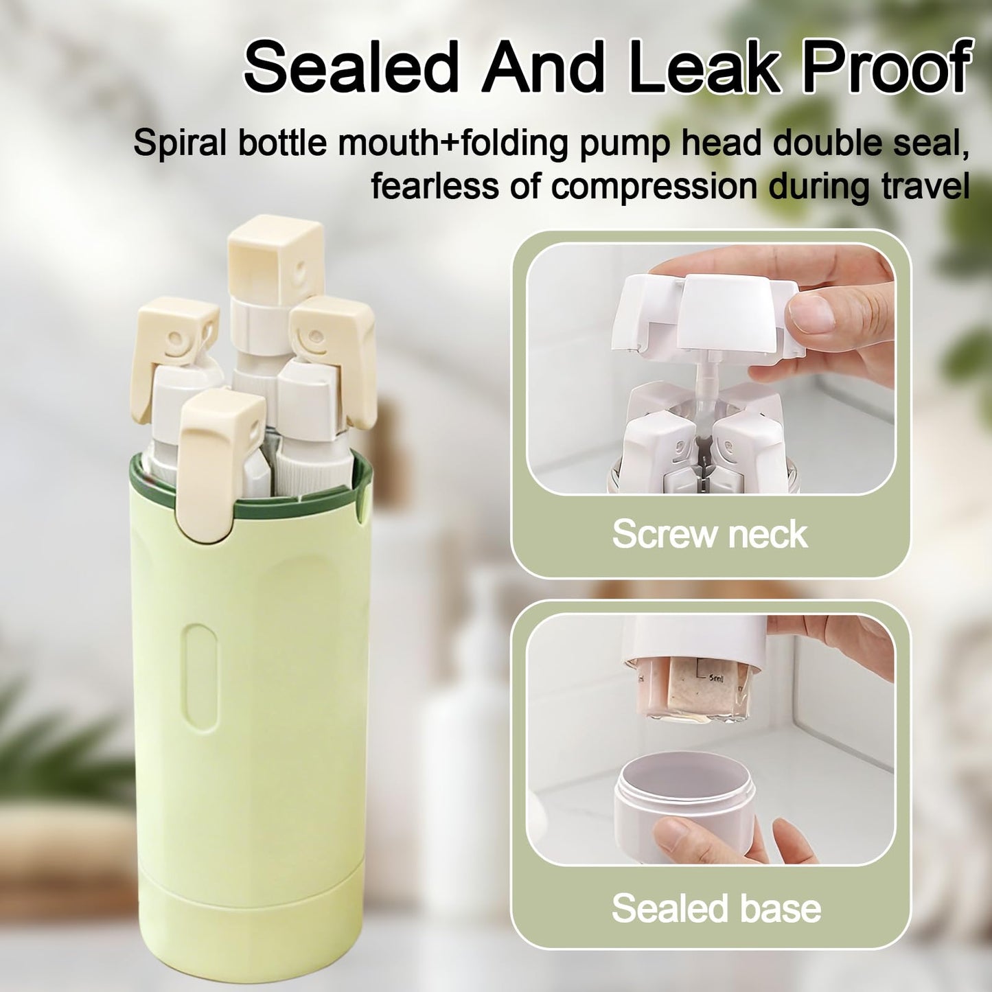HSXCCL 4 in 1 Travel Dispenser Bottles Refillable,Travel Shampoo and Conditioner Bottles，No Spill Space Saving Compact,for Vacation Business Trip