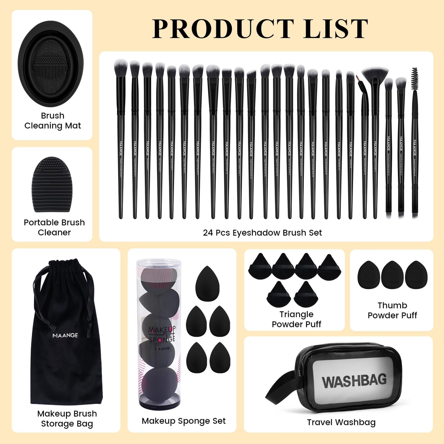 MAANGE Eye Makeup Brushes, 41 Pcs Premium Synthetic Precision Makeup Brush Set Contour Blush Concealers Eyeshadow Eyeliner Blending Make Up Brush Kit (Black, 41 Piece Set)