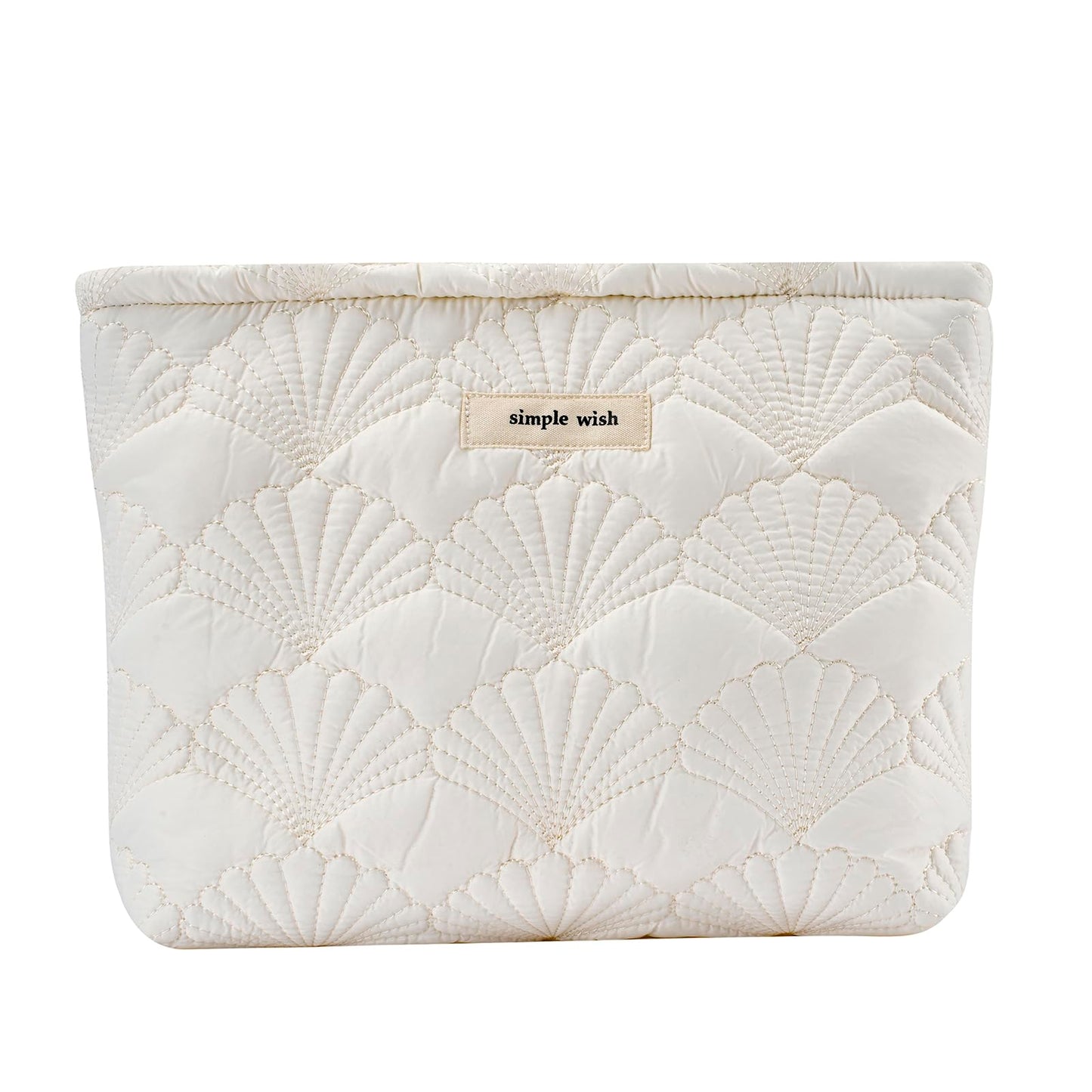 uekeboag White Quilted Cotton Makeup Pouch,Coquette Quilted Toiletry Bag for Women and Girls, Floral Coquette Organizer Bag, Aesthetic Travel Cosmetic Bags(03White Shells)