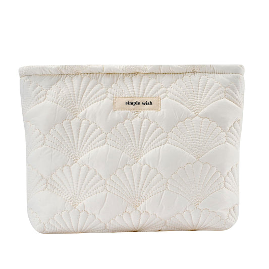 uekeboag White Quilted Cotton Makeup Pouch,Coquette Quilted Toiletry Bag for Women and Girls, Floral Coquette Organizer Bag, Aesthetic Travel Cosmetic Bags(03White Shells)