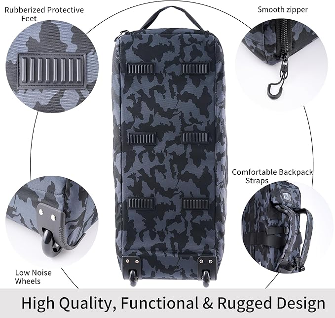 80L Waterproof Rolling Duffel Bag with Quick-Release Straps, Military Tactical Wheeled Foldable For Deployment Traveling Camping Sporting (Camouflage +Drawstring bag)