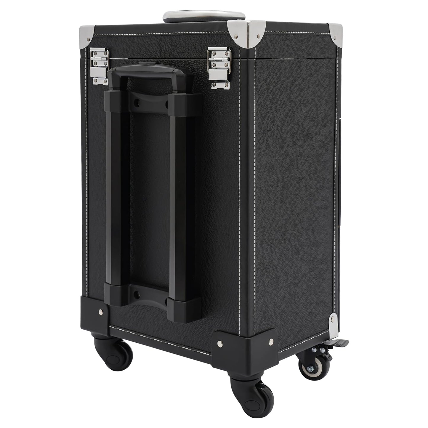 FLYHERO Professional Makeup Trolley Case, Rolling Makeup Nail Case Makeup Train Case with 4 Wheels Jewelry Travel Cosmetic Organizer Makeups Train Suitcase for Outdoor, Travel (Black+Silver)