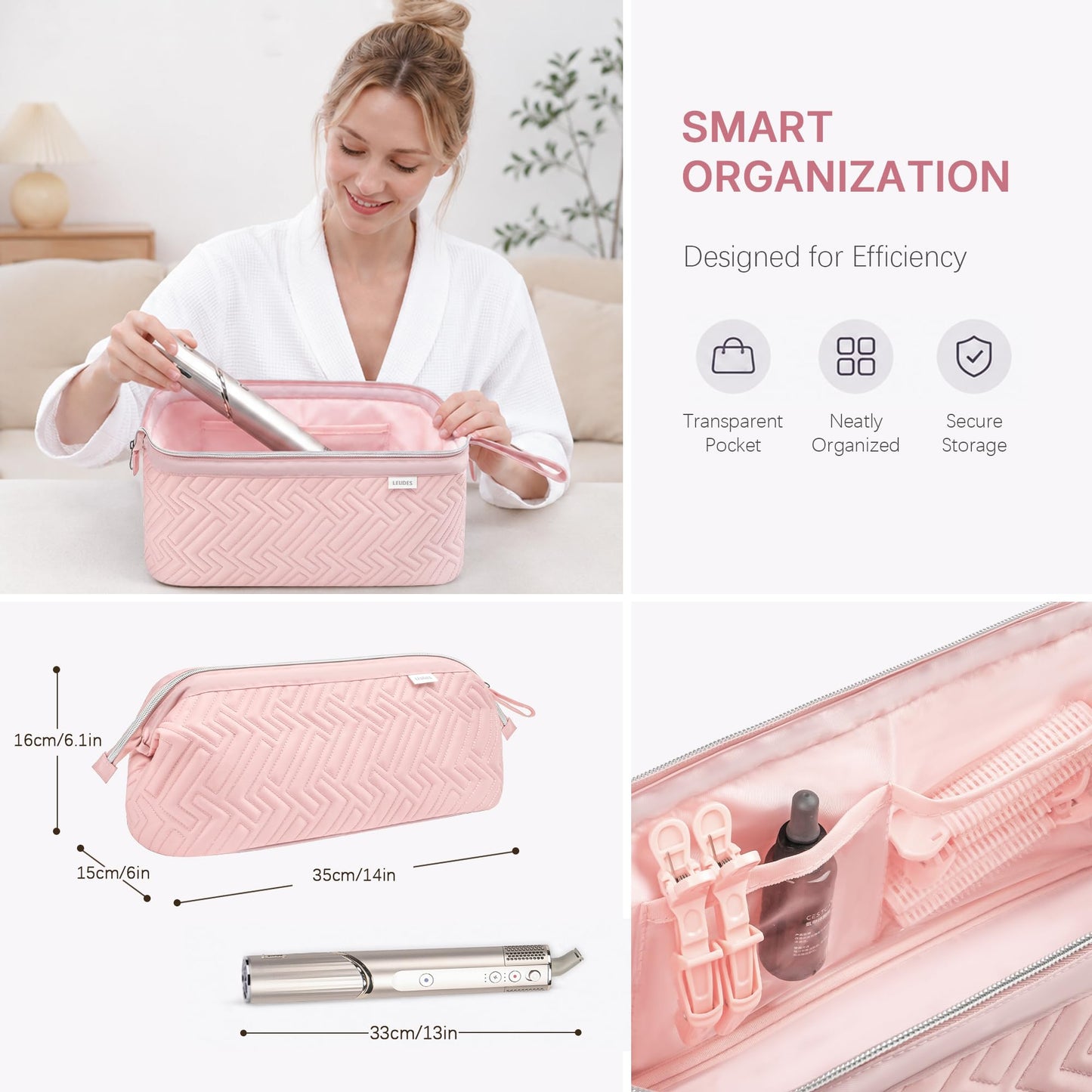 Leudes Hair Tools Travel Bag for Shark Flexstyle Carrying Case Portable Shark Hair Air Wrap Dryer Case Waterproof Dustproof Flat Curling Iron Travel Organizer (Pink)
