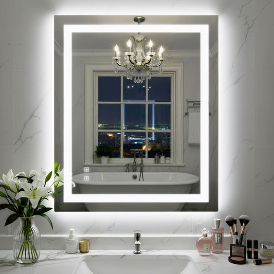 SHUAFA 30X36 Inch LED Bathroom Mirror with Lights, Frontlit+ Backlit Bathroom Vanity Mirror for Wall, Ultra-Clear Tempered Glass, Shatter-Proof, Anti-Fog and Memory Function, ETL Listed