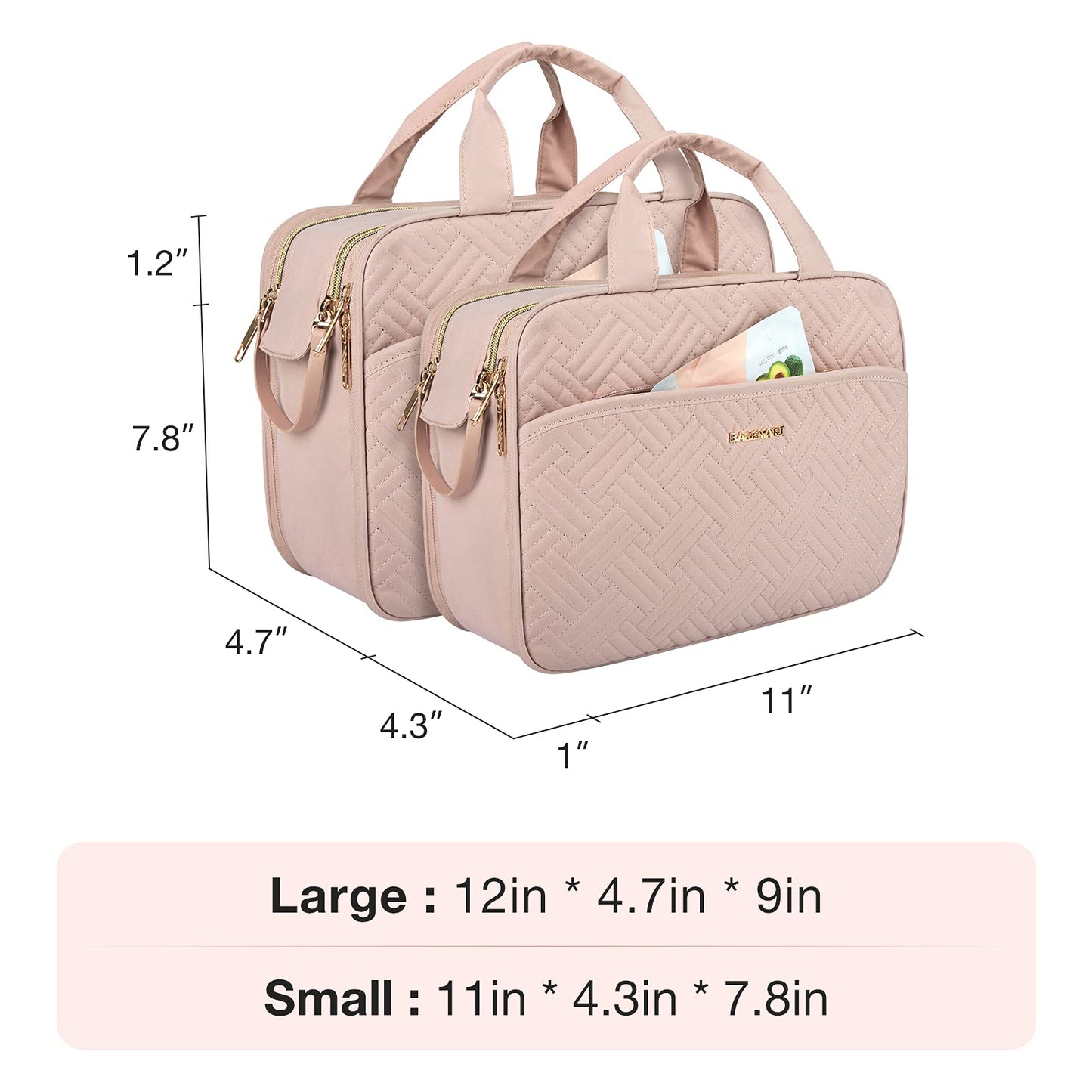 BAGSMART Toiletry Bag for Women, Large Toiletry Bag Water-resistant Makeup Cosmetic Organizer Bag Door Room Essentials for Accessories, Shampoo, Full Sized Container, Toiletries (Medium, Pink)