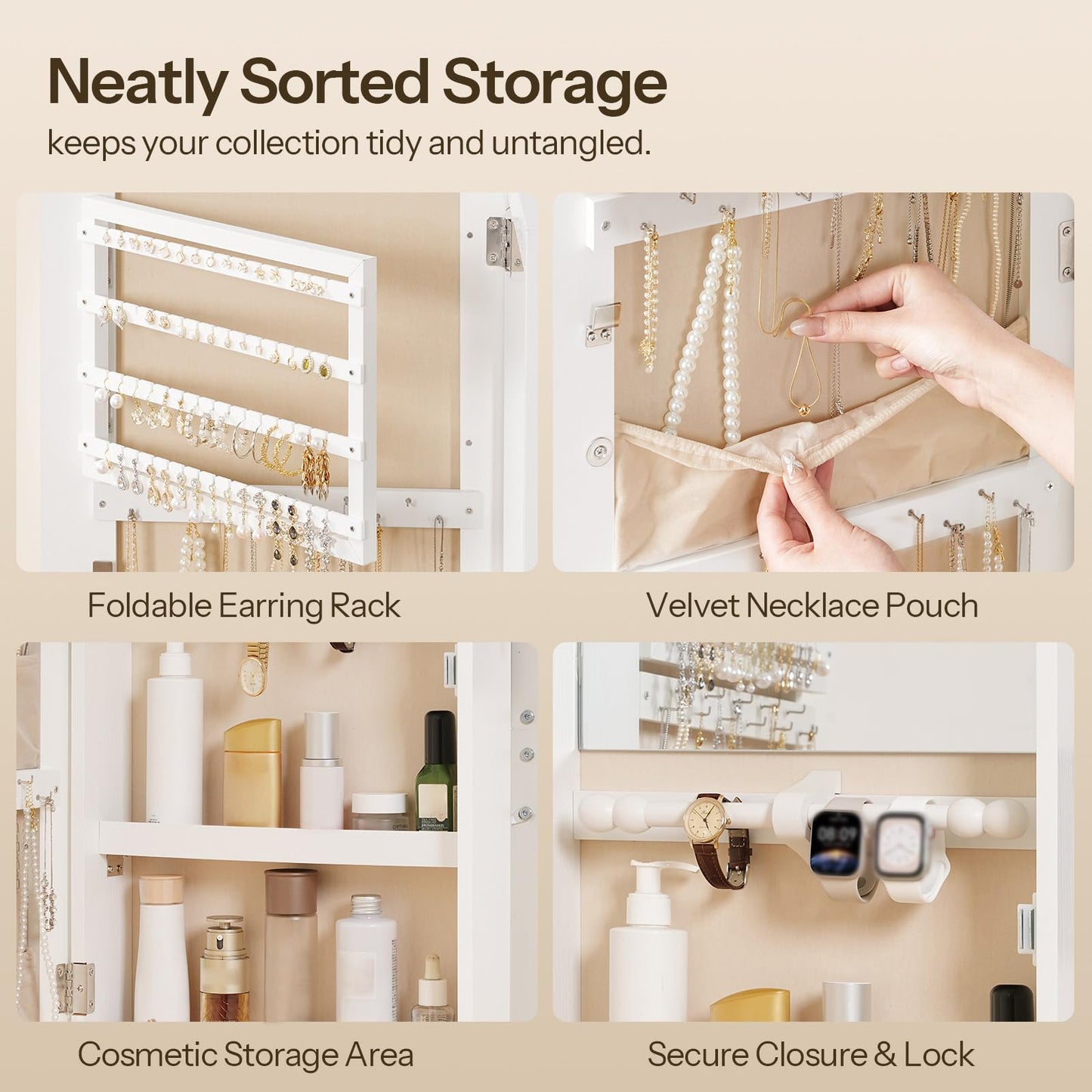 HOOBRO Jewelry Cabinet Wall/Door Mounted, LED Jewelry Organizer, Lockable