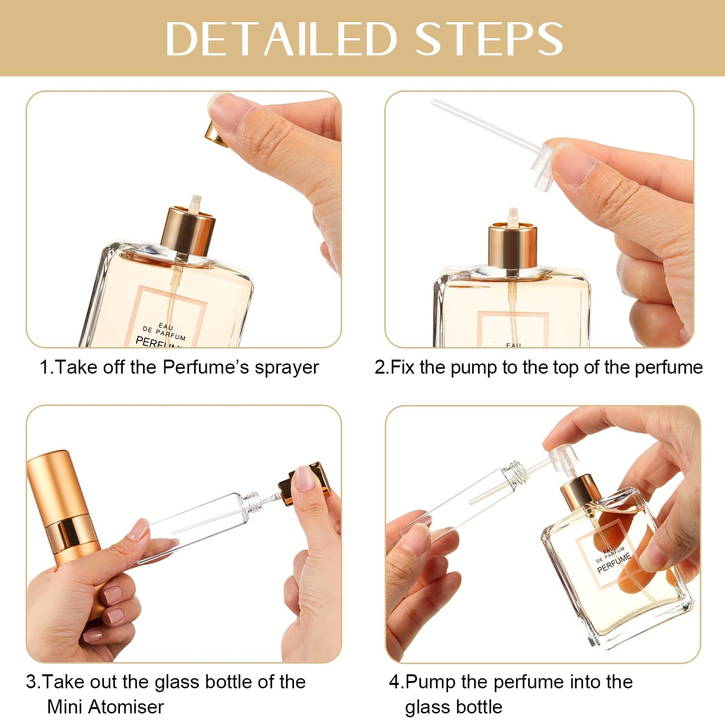 Honeydak 7 Pcs 20ml Travel Perfume Atomizer Bottles, Refillable Cologne Travel Spray Bottles, Portable Empty Perfume Sprayers with Pump Transfer Tools for Purse, Daily Use