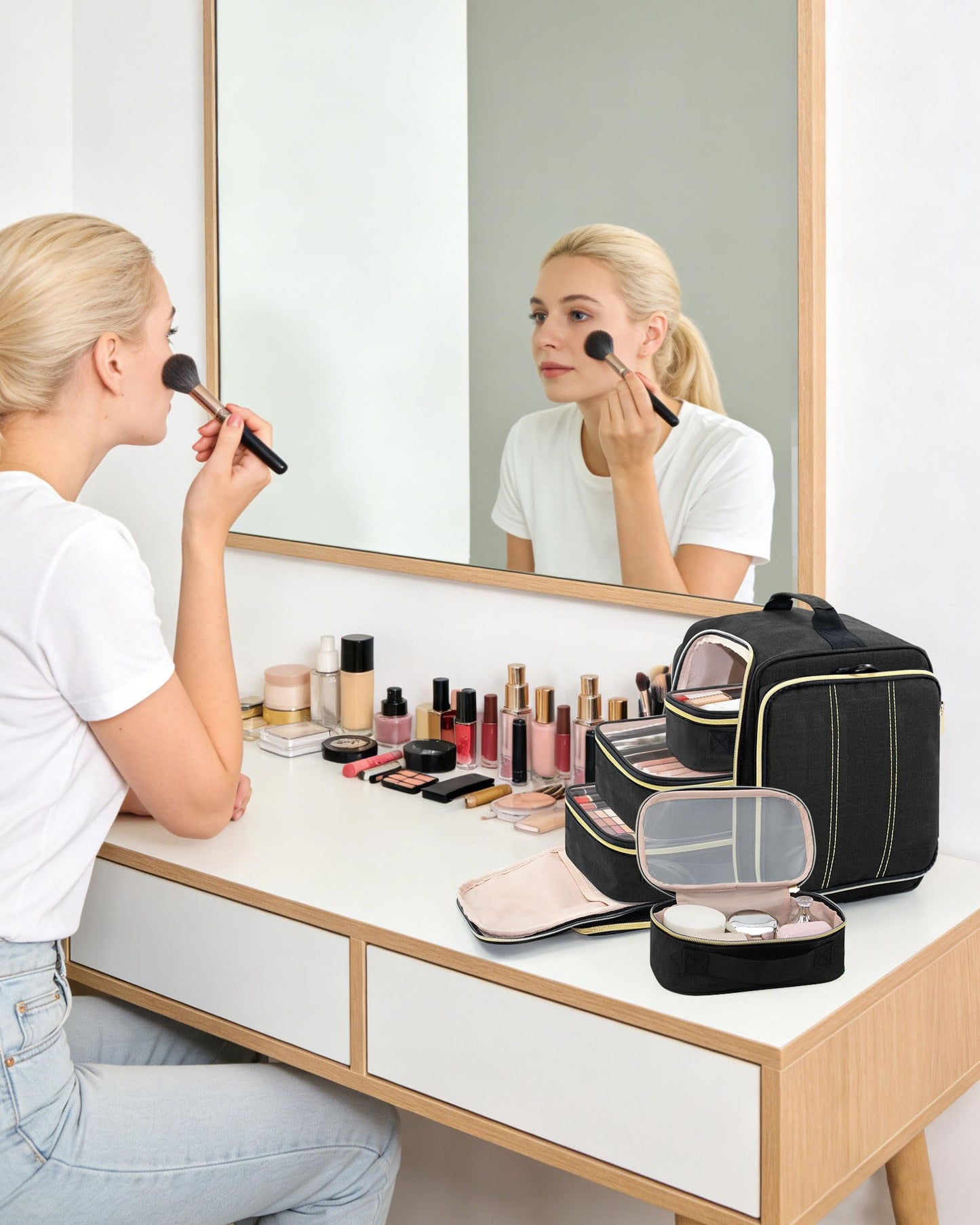 BALULHG Large Travel Makeup Bag - Cosmetic Organizer with 4 Removable transparent Inner Pockets, Multi-functional Toiletry Bag for Accessories & Brushes, Women's Beauty Case,Patent Pending