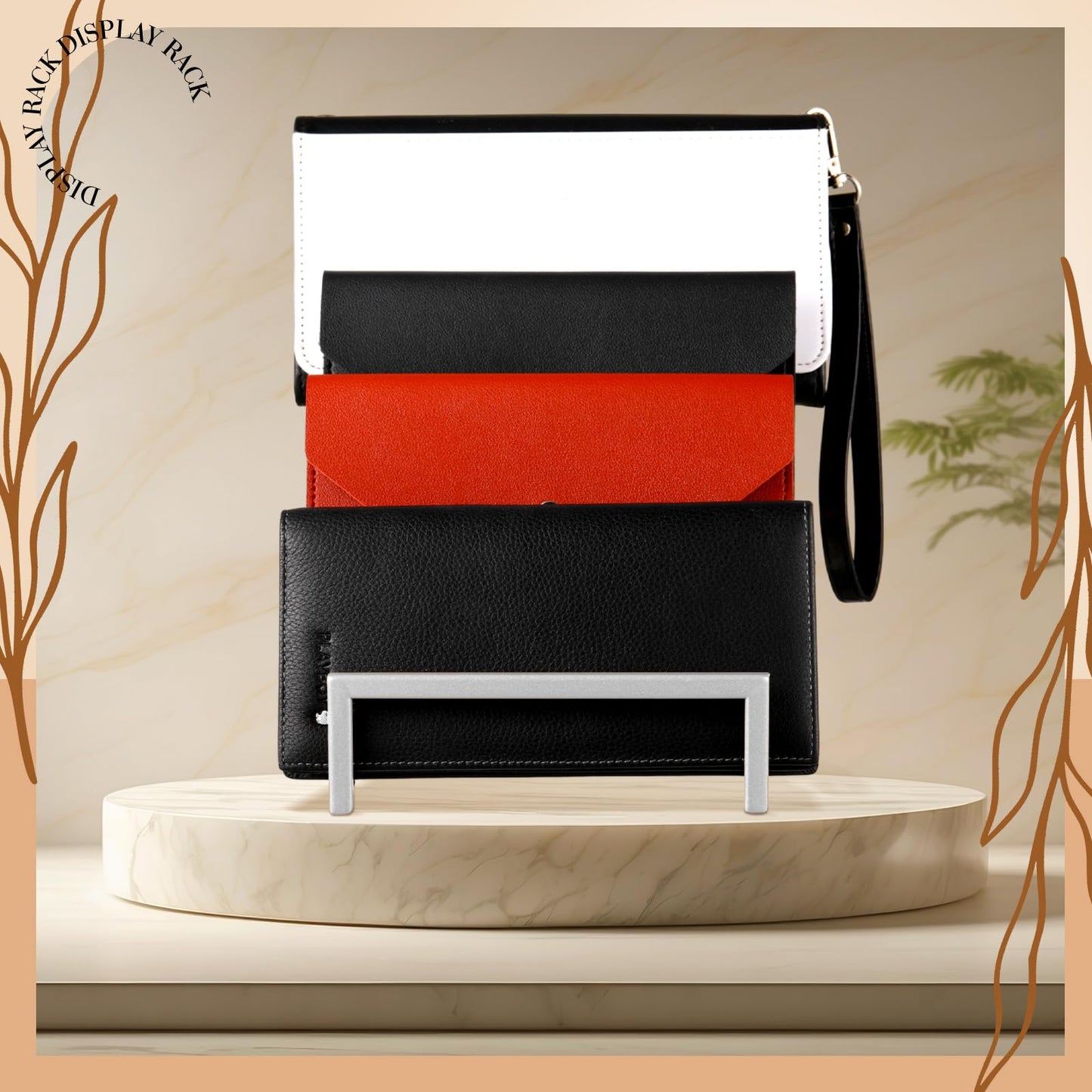 DoubleFill 2 Pack Purse Organizer for Closet Display 4 Layer Sliver Riser Stand Clutch Purse Organizer Display Metal Wallet Rack for Handbag Home Retail Boutique Store Supplies