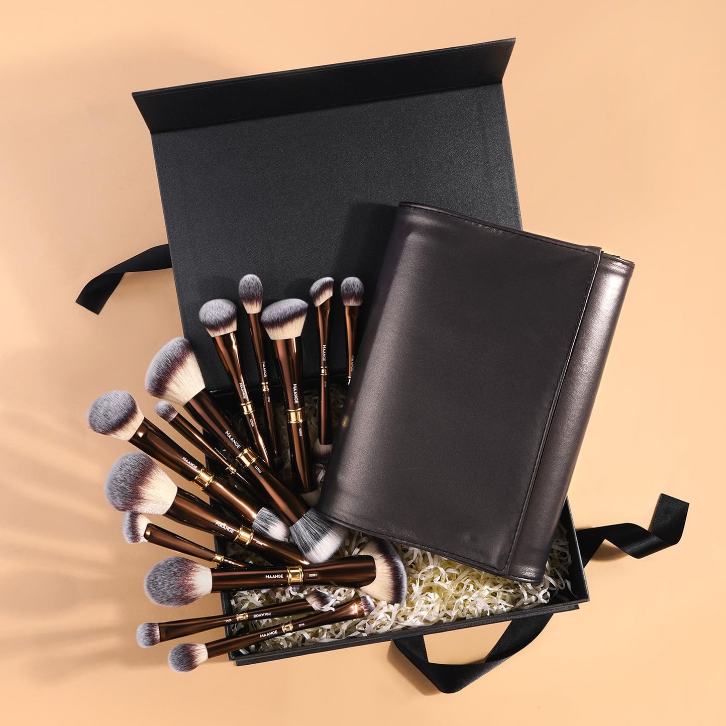 MAANGE Makeup Brush Set with Gift Box, Double-ended Makeup Brushes for Foundation Contour Powder Concealer Eyeshadows Blending, Makeup Tools, Mothers Day Gifts (Coffee Brown, 13 PCS)