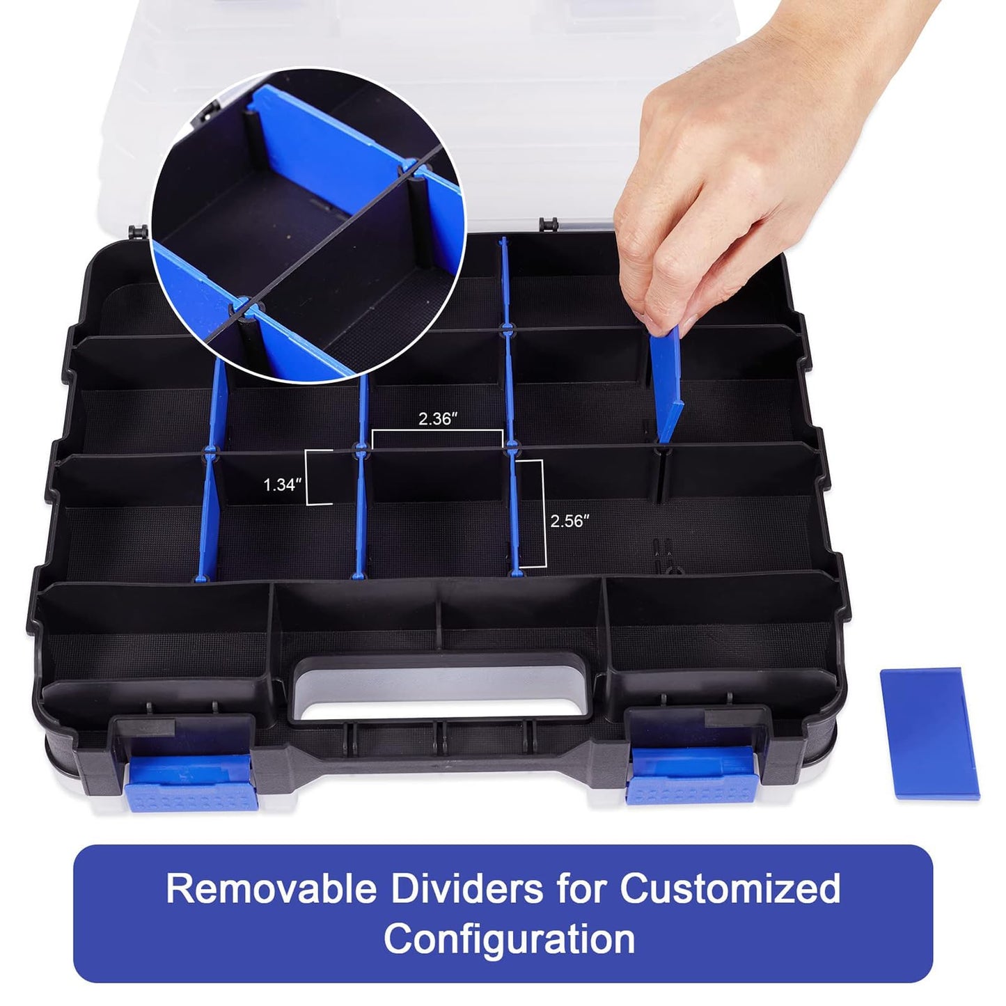 AIDY-PRO Hardware Organizer Box 34 Compartments Small Parts Organizer with Removable Dividers Durable Plastic Double Side Tools Box Screw Organizers For Nuts, Bolts, Screws, Nails 2Pack