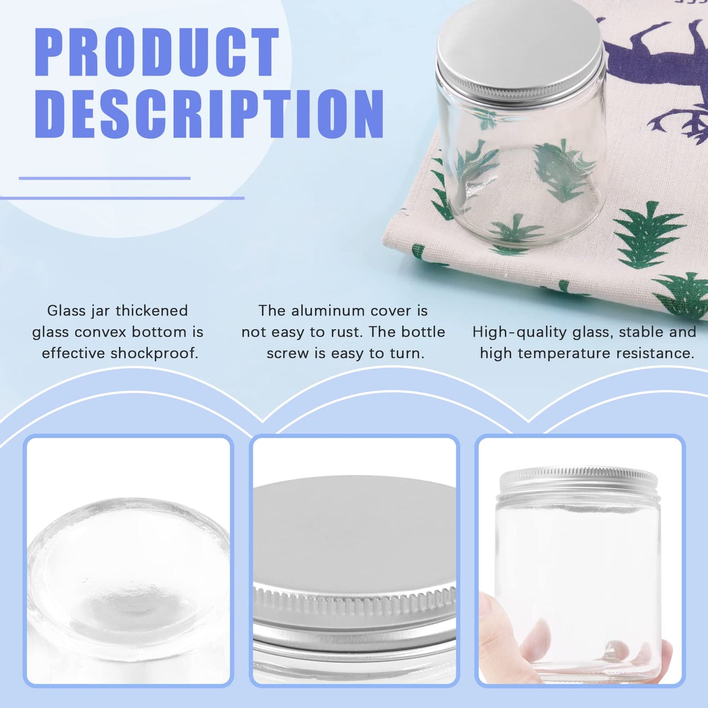 Glarks 8 Pack 8oz Glass Jars with Lids, Round Clear Glass Jars with Inner Liner and Silver Lids for Storing Creams, Beauty Products, Cosmetic and Ointments