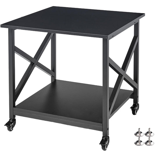 Fannova 2 Tier Large Printer Stand, 23.6 x 23.6 x 22.6 Inches Square Printer Table with Storage Shelf, Rolling Printer Cart with Industrial Wheels for Home Office, Mini Fridge Stand Table - Black