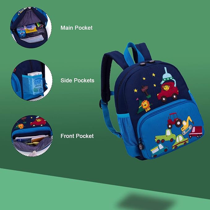 willikiva Cute Zoo Little 3d Backpack Kids Backpack for Boys and Girls Toddler Backpack Waterproof Preschool (Blue Car)