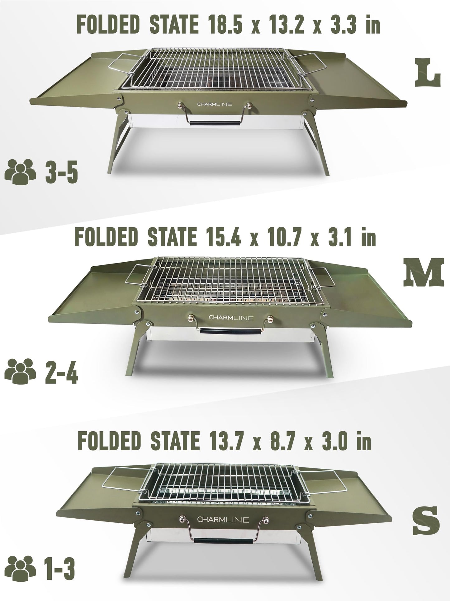 Charmline 14 x 9 inches Small Portable Charcoal BBQ Grill, Foldable Compact Camping Barbecue for 1–3 People, Ideal for Garden, Beach, Picnic & Tabletop Use, Green