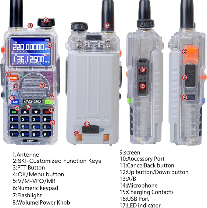 BAOFENG 5RM 10W NOAA Emergency 2500mAh Battery 999CH Ham Radio High Power Long Range Walkie Talkies Handheld Survival Gear Hunting Camping (1pack) (Clear)