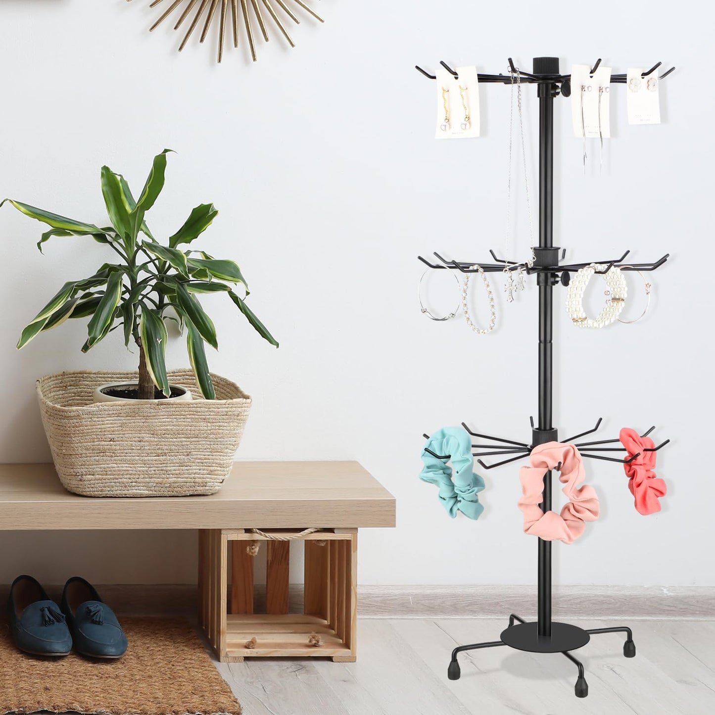 Yaocom 2 Pcs Spinning Jewelry Display Stand 3 Tier Rotating Keychain Earring Retail Rack Adjustable Fashion Counter Jewelry Tree Display Holder Organizer for Women Men (Black)