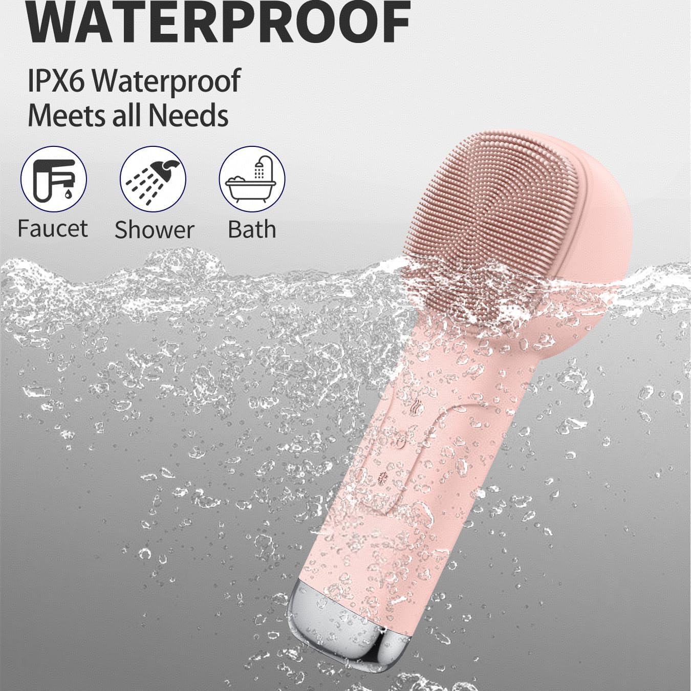 Facial Cleansing Brush – Rechargeable Electric Face Scrubber with 3 Modes, Soft Silicone Cleanser Brush for Men & Women, Waterproof Face Brush for Deep Cleansing & Exfoliating (Pink)